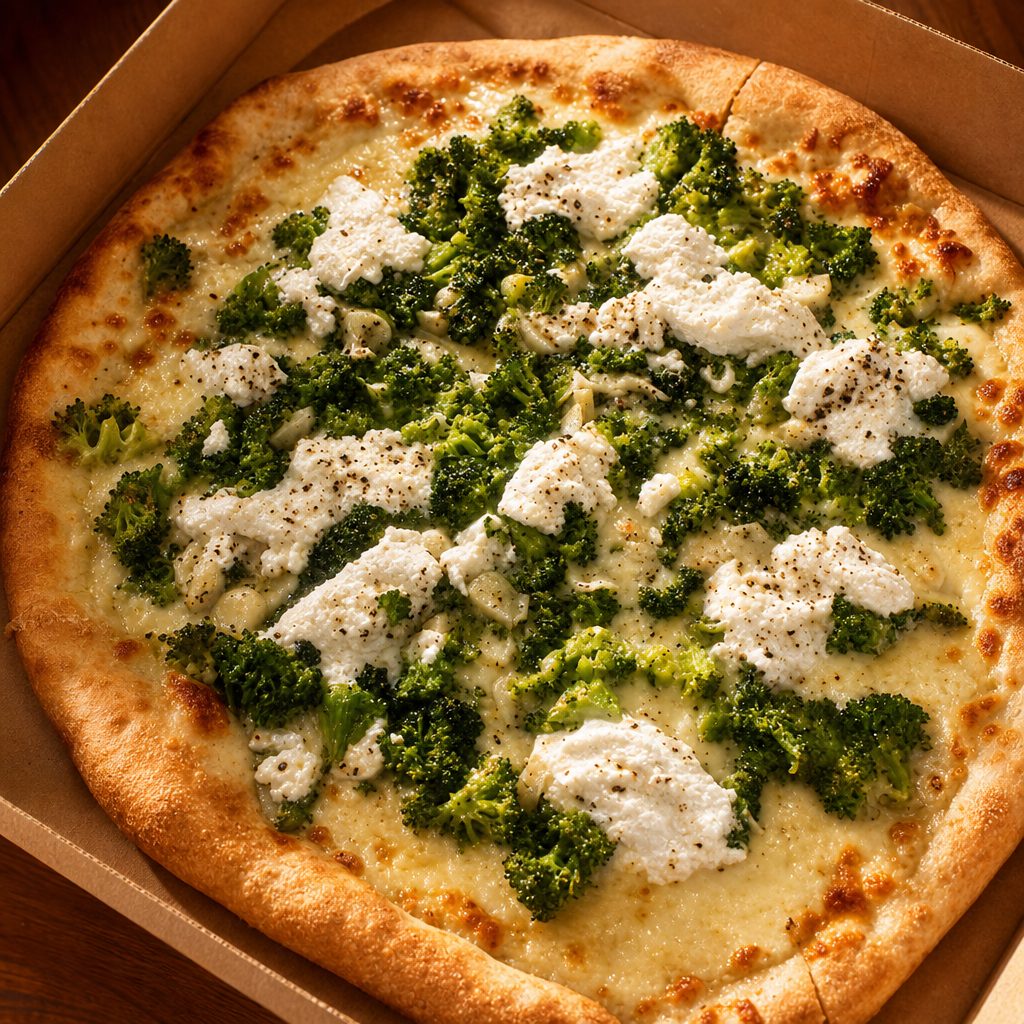 White Pizza with Broccoli.
